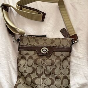 Coach Brown and Tan Signature Shoulder Bag